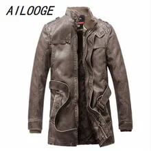 AILOOGE Новинка для мужчин s Зимняя искусственная кожа Мото куртка утолщенный длинный Тренч Куртки Верхняя одежда Мужская воротник пальто M-4XL