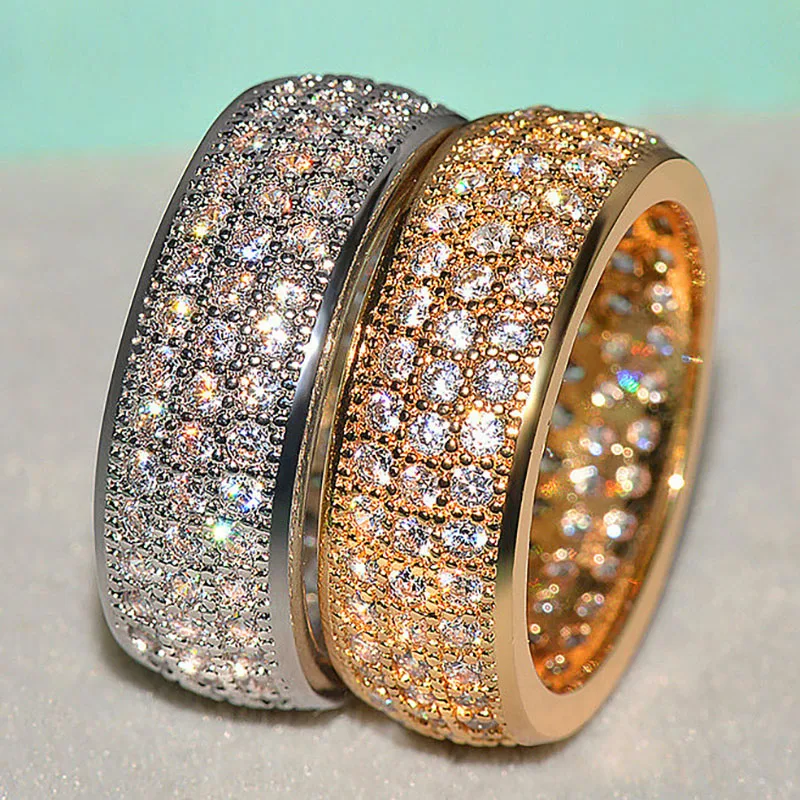 

Hip Hop Ice Out Full Rhinestone Men's Ring Luxury Micro Pave Setting Bling CZ Stone Gold Rings for Men Women Fashion Jewelry