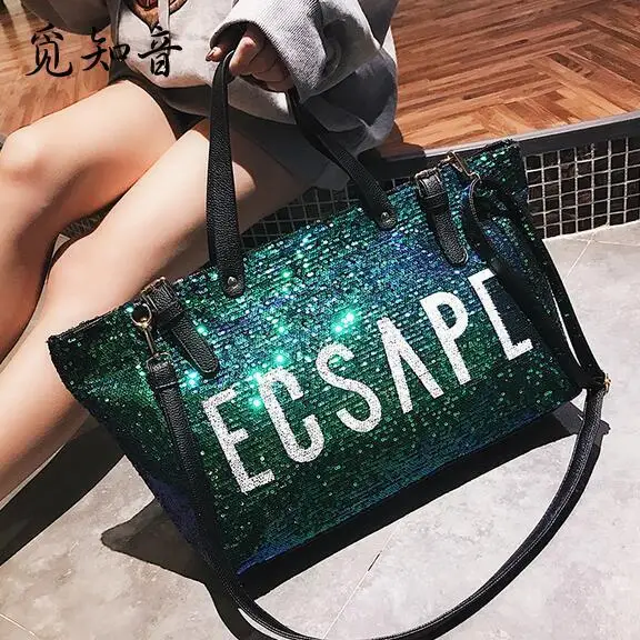 

Women Big Tote Bags High Quality Pu Leather Handbags Women's Designer Handbag Large Handbags Sequins Letters Shoulder Bags