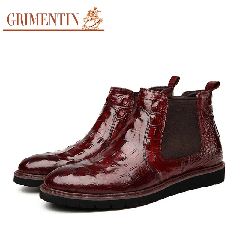GRIMENTIN Итальянской Моды крокодил ankel сапоги мужчины роскошный черный коричневый