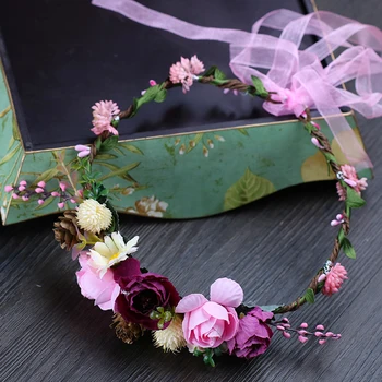 

Pink Rose Flower Wreaths For Bride Hair Accessories Plant Garland Wedding Headband Bride Flower Wreath Headdress Ornaments