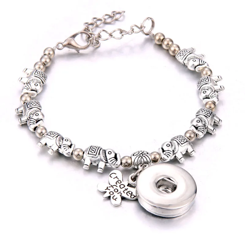 

2019 New Hot Sale silver 18mm Snap Bracelets Elephant Charm Bead Bangle & Bracelet Fashion Jewelry For Women Men