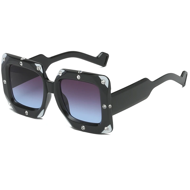 Женские солнцезащитные очки с большой оправой, модные, негабаритные, квадратные, солнцезащитные очки для женщин, винтажные, уф400, уличные, очки для девушек, Gafas Oculos - Цвет линз: Black Grey Blue