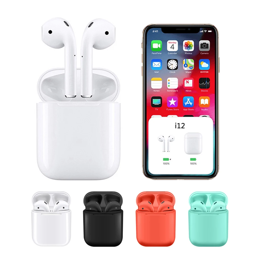 

i12 tws pk w1 chip 1:1 Bluetooth Earphones Wireless Touch Control Earbuds Headset not i20 i10 air mx xy pods lk te9 head phone