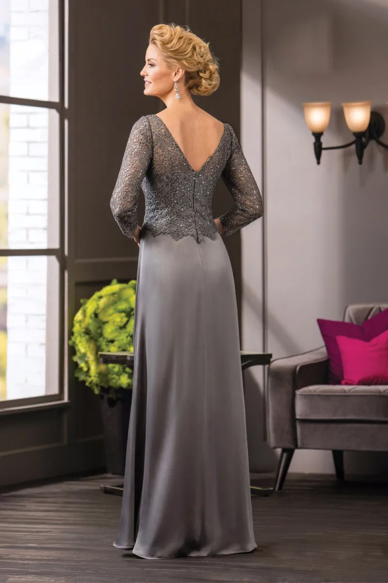 Vestidos-Madre-de-la-Novia-2016-Gray-Beaded-Mother-of-the-Bride-Dresses-3-4-Sleeves (1)