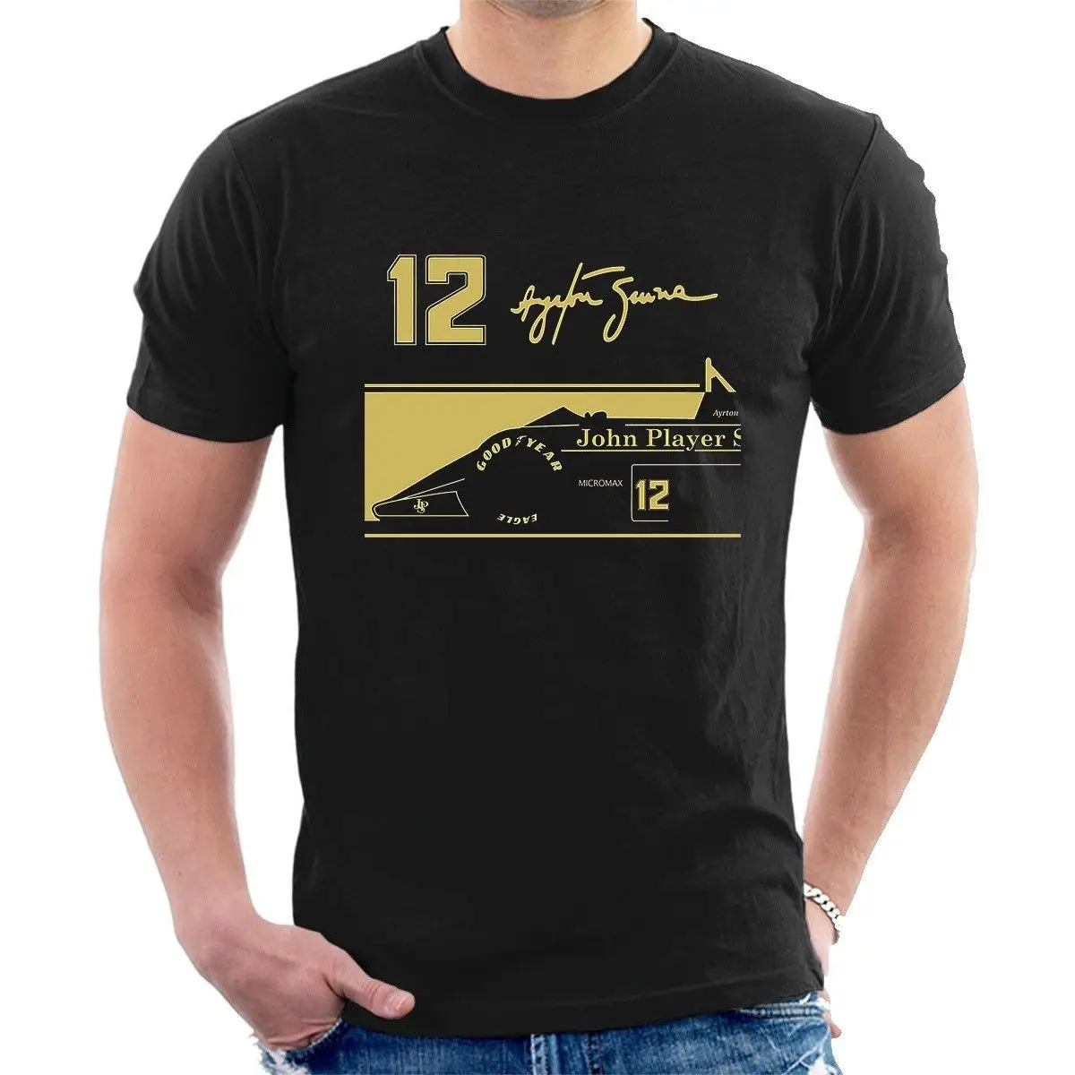 2019 New Fashion Casual Uomo T Shirt Novità O-Collo Top Ayrton Senna Jps Tribute T-Shirt 12 Firma Bulk T Shirt