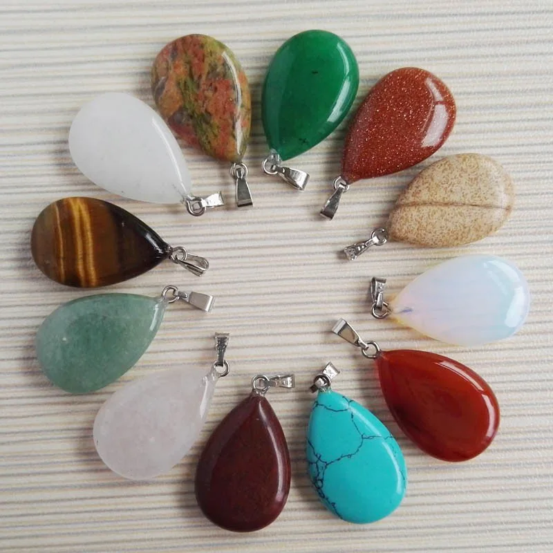 wholesale 100PCS natural stone pendants water drop pendant Charms for