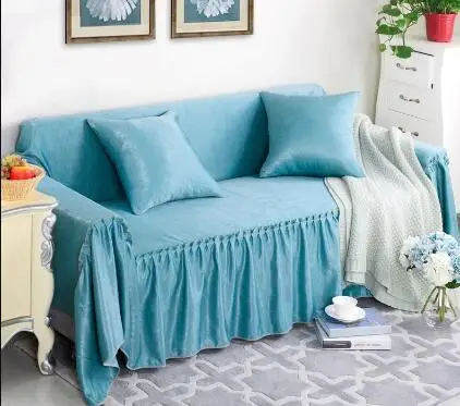 

A/B Double Crystal Velvet Sides Linen Sofa Cover Slip-Resistant Sofa Towel Slipcover Solid Color For Living Room Sofa S-43