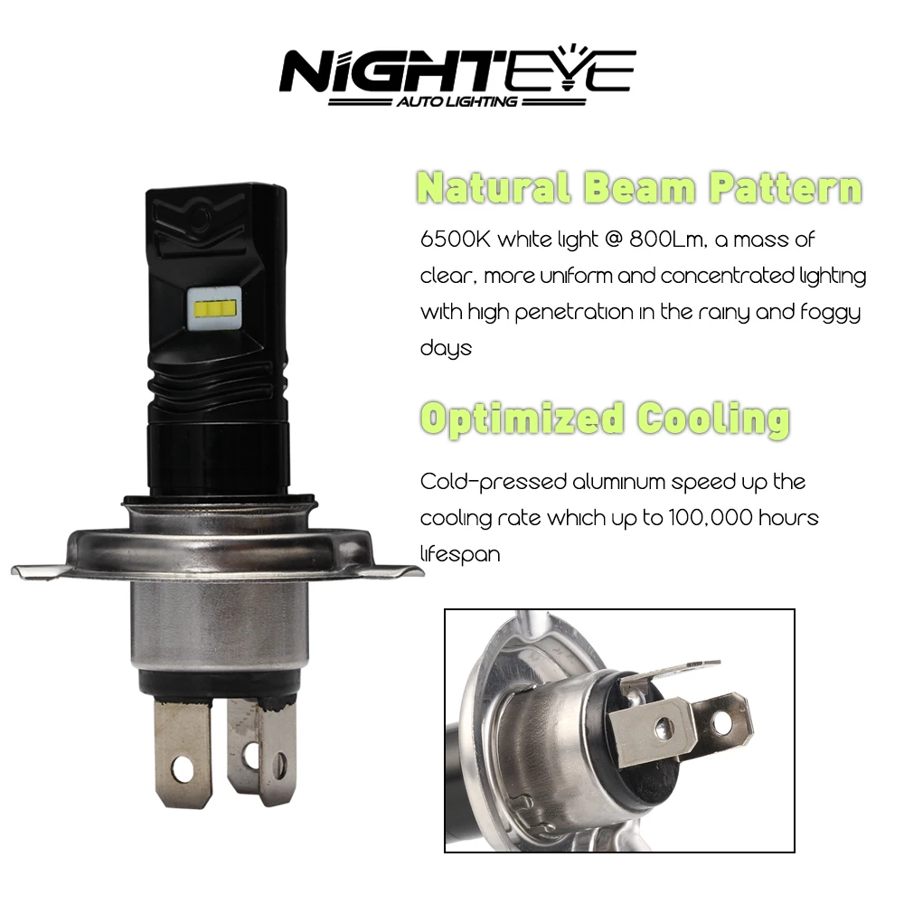 Автомобисветильник Светодиодная лампа NIGHTEYE H4 9003 6500 лм 12 В 80