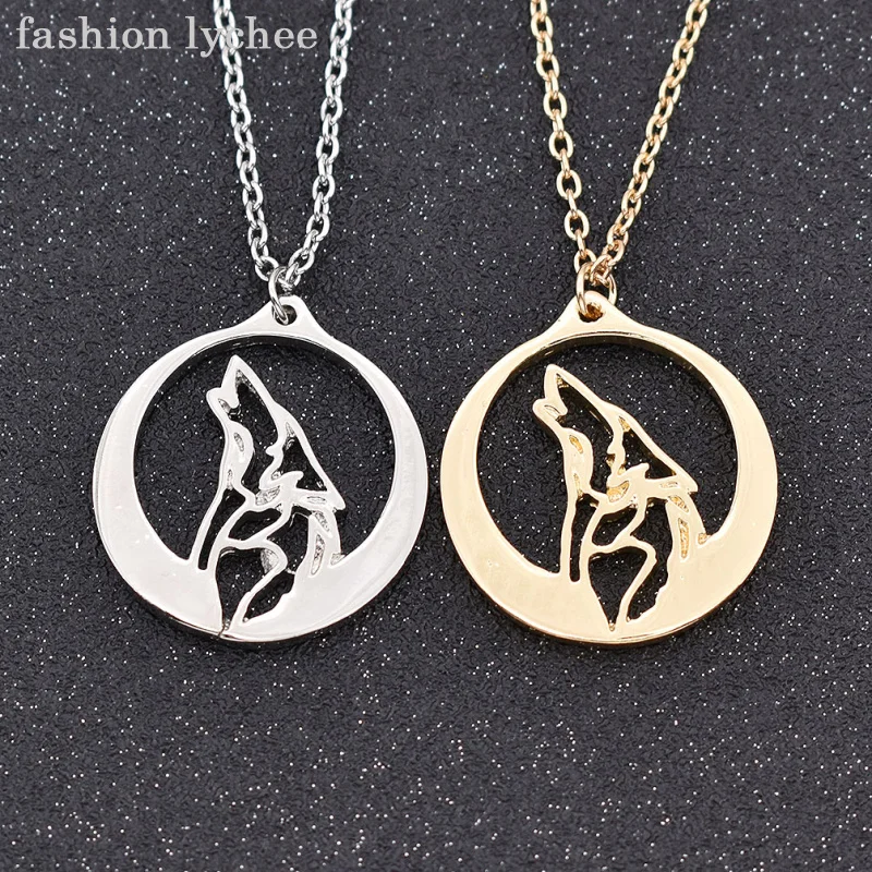 Howling Wolf Stainless Steel Necklace Pendant Wolf Howls Silver Moon Night Wolf
