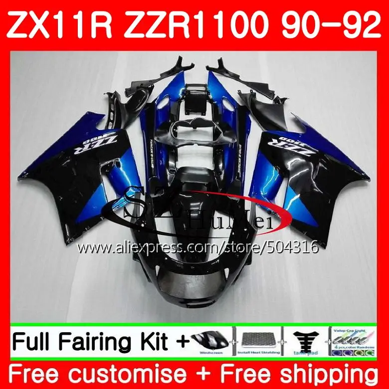 Средства ухода за кожей для KAWASAKI NINJA ZZR1100 ZX 11R ZX-11R ZZR 1100 5SH19 ZX11 ZX11R 90 91 92 ZX 11R 1990 1991 1992 черно-голубые обтекатели комплект - Цвет: No.  1