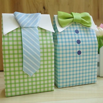 

50 pcs Cartoon Blue Green Bow Tie Birthday Boy Baby Shower Favor Candy Treat Bag Wedding Favors Candy Box Gift Bag