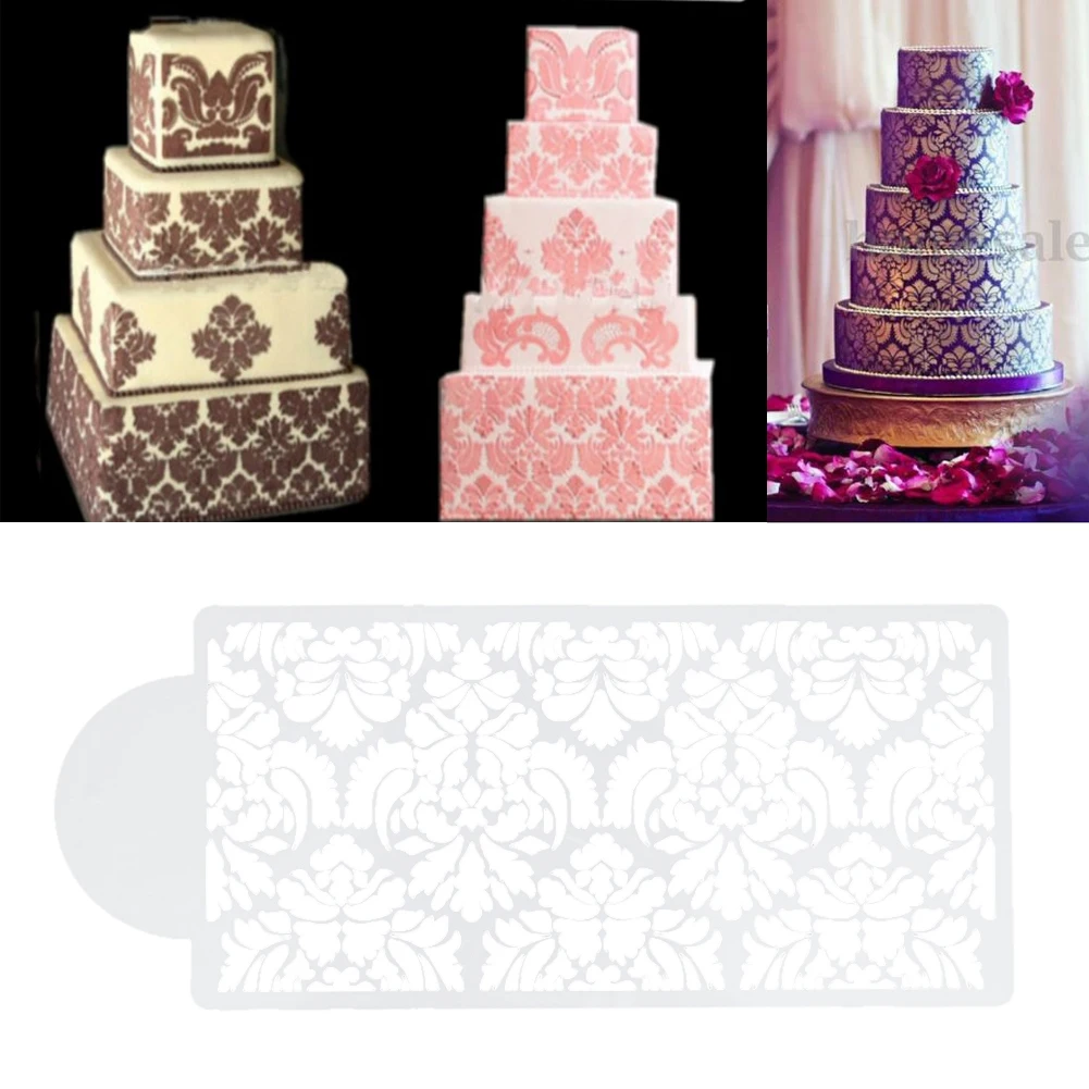 

Cake biscuit stencil bakery tool fondant mold Damask Lace Border Cake Side Bakeware Baking Fondant Cake Stencil Template Mold
