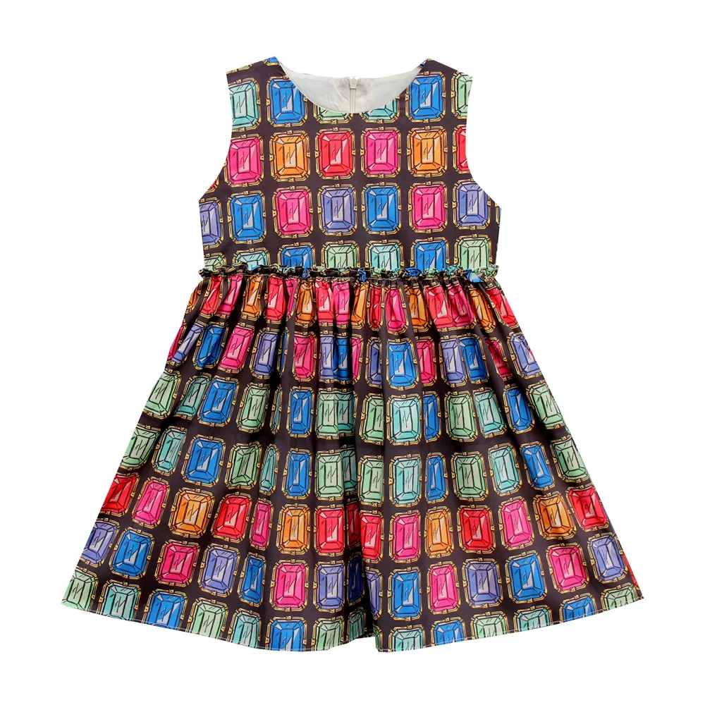 Kids Baby Girls Dresses nice gem Printing Children Dress Kids Clothes