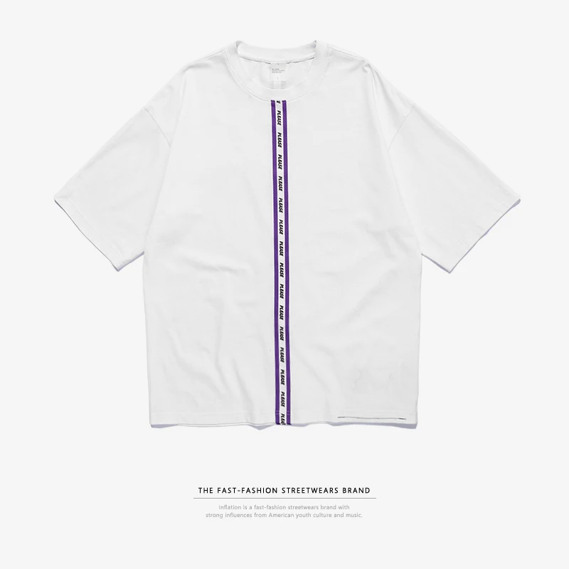 INFLATION Мужская футболка с буквенным принтом, в полоску, негабаритная футболка с коротким рукавом, футболки в стиле хип-хоп, повседневные футболки, футболки в стиле хип-хоп, 8301S - Цвет: white