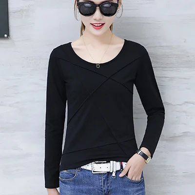 Shintimes, женская рубашка с длинным рукавом, Camisetas Mujer Verano,, повседневная хлопковая футболка, женская футболка, женская футболка - Цвет: black t shirt