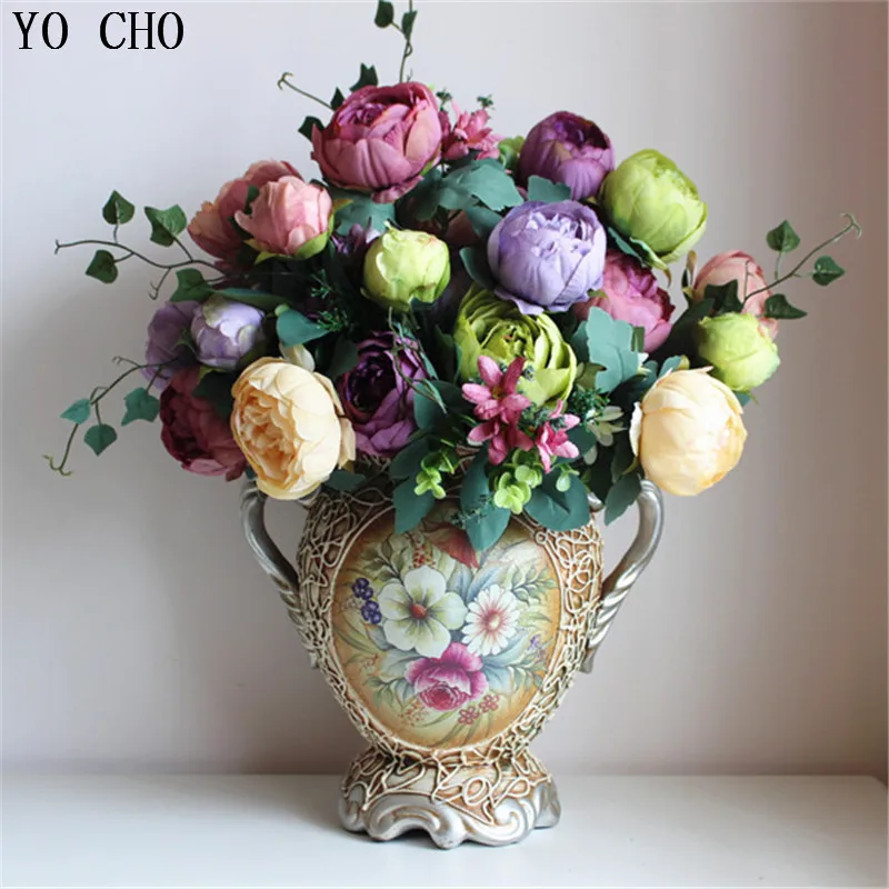 

[12 flower heads]Free shipping European1 Bouquet wholesale cheap silk Peony articial flower make handmade fabric flowers 6Colors