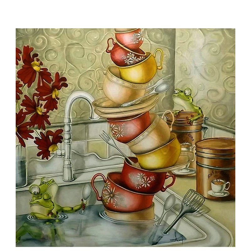 

2019 new diy diamond painting kitchen washing dishes 5d diamond embroidery cross stitch decoration mosaic needlework giftZP-1243