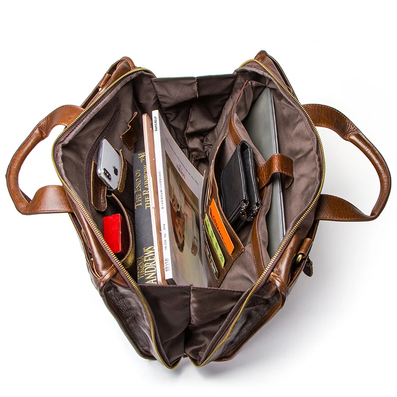  CONTACT'S Portfolios Briefcase Vintage Laptop Bag High Quality Genuine Leather Men Messenger Bags M