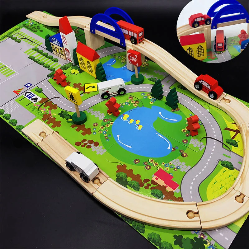 

Kids DIY Wooden Racing Track Toys Railroad Railway Wooden Train Track Set Building Blocks Toys for children Gifts