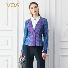 VOA шелковая куртка женская фиолетовая туника тонкие короткие пальто элегантный винтажный женский костюм Осенняя Верхняя одежда длинный рукав большой размер Jas W318