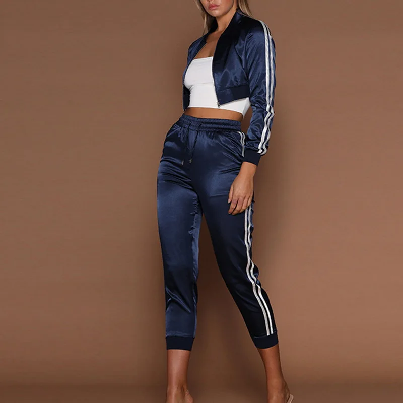 Litthing Women Tracksuit Zipper Hoodies Sweatshirt Pants 2 Pieces Set Fashion Female Cropped Top Pullover And Trousers Suit