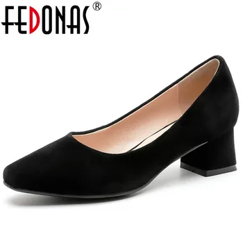 

FEDONAS Classic Brand Women Cow Suede High Heeled Pumps Top Quality Concise Office Pumps Thick Heeled OL Working Shoes New Black