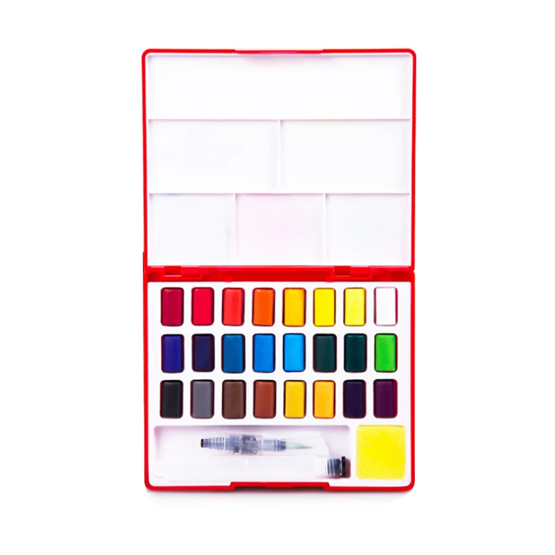 

New Arrival 24/36/48Colors Solid Watercolor Paint Professional Box With Paintbrush Portable Pigment For Painting Art Supplies
