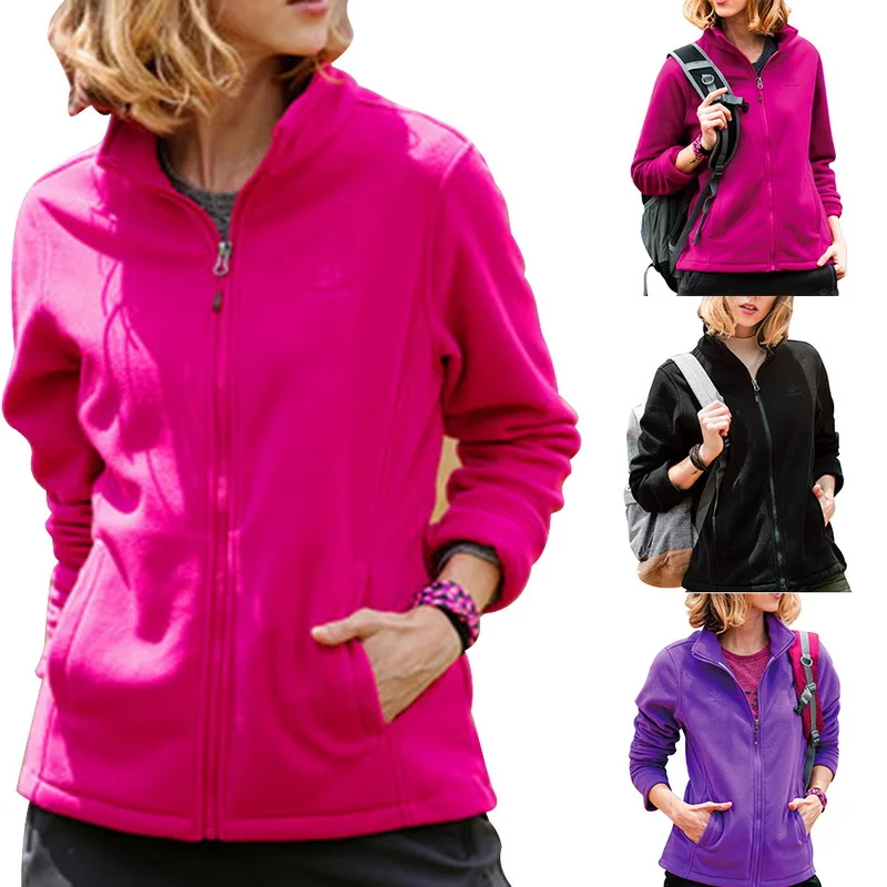 

Laamei Warm Outdoor sports jackets Women's Fleece Coats outwear Female Solid Warm Fashion pocket design Jacket clothing