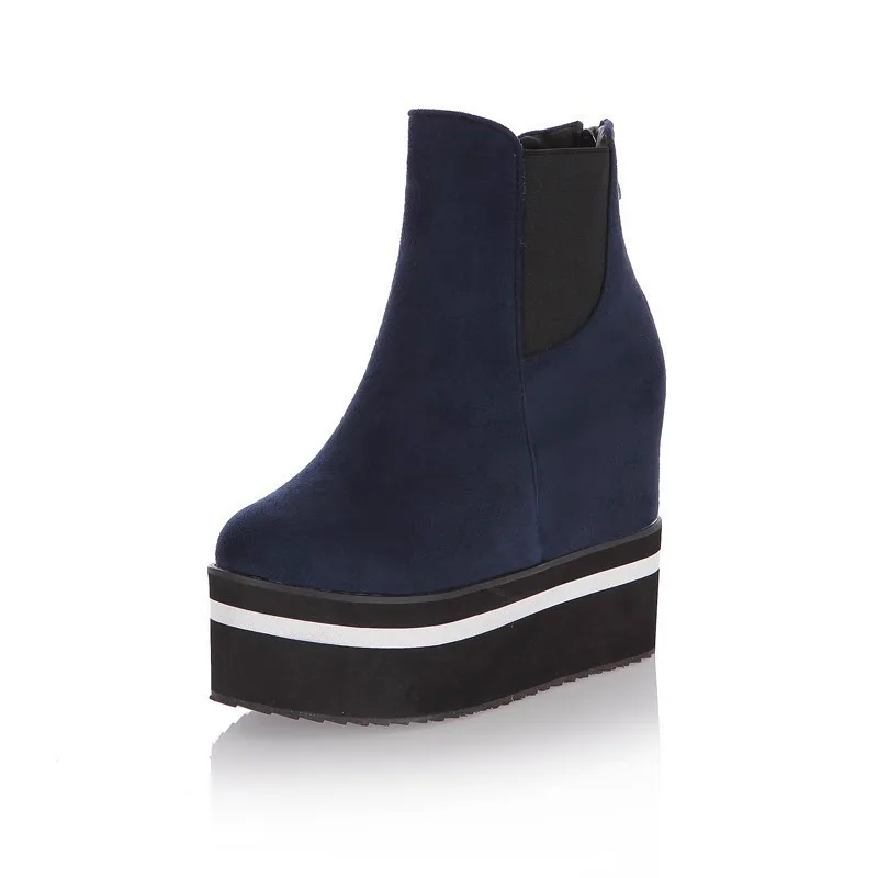 VIGOR/женские ботинки свежести; обувь, увеличивающая рост; Женская Осенняя обувь на платформе; зимние Ботильоны на каблуке; большие размеры 47; MY99B - Цвет: Blue