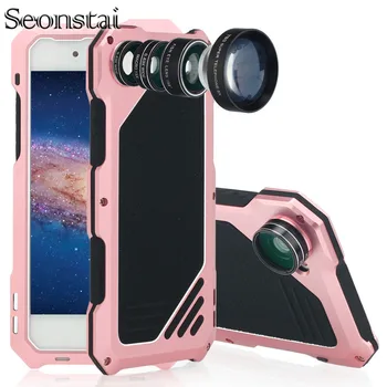

For iPhone 7 7plus Waterproof Metal Back Cellphone Cover Case Anti-Drop Wide Angle Macro Lens Camera Protection Phone Bag Case