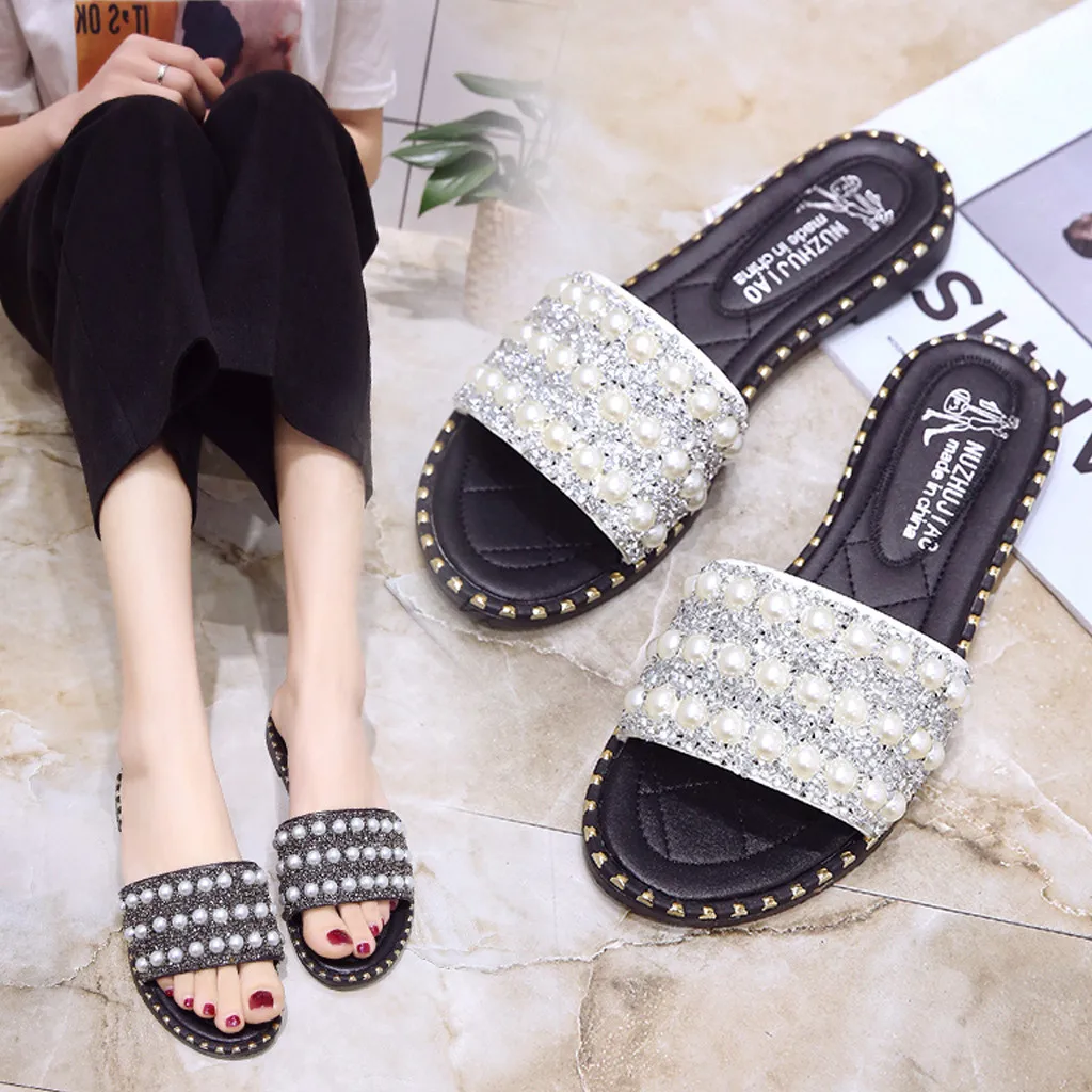 

2019 Women's Slippers Summer Beach Casual Shoes Lady Soft Soles Dancing Party Shoes Modern Low Heel slides Fashion Loafers Hot