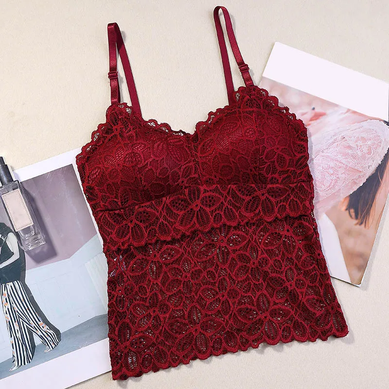 Lace Tube Top Camisoles Beauty Back Adjustable Shoulder Strap Wrapped Chest Strap Chest Pad Sexy Gathered Long Camisoles Lace Tube Top Camisoles Beauty Back Adjustable Shoulder Strap Wrapped Chest Strap Chest Pad Sexy Gathered Long Camisoles