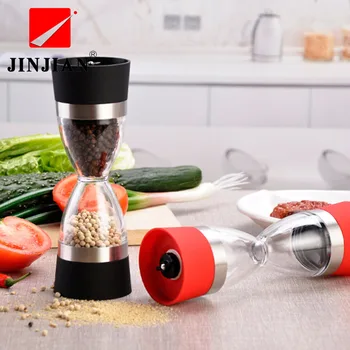

JINJIAN 2 In 1 Manual Salt And Pepper Mill Grinder Grind Stainless Steel Ceramic Core Portable Kitchen Cooking Tool Black/Red