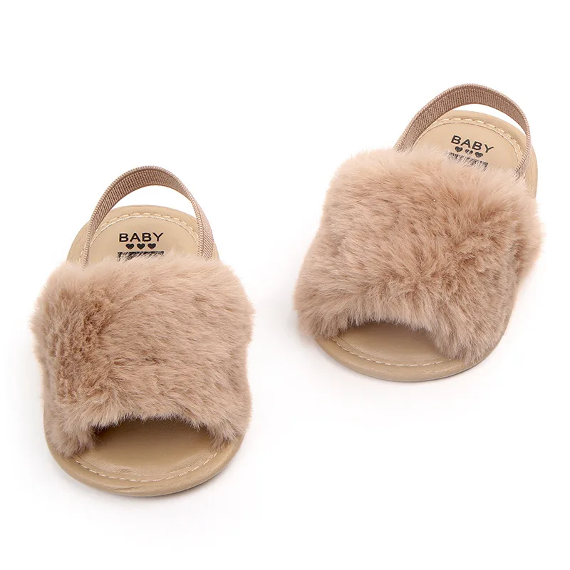 2019 Новая мода Искусственный Мех Детская летняя обувь милые детские сандалии для мальчиков и девочек Тапочки серый черный коричневый