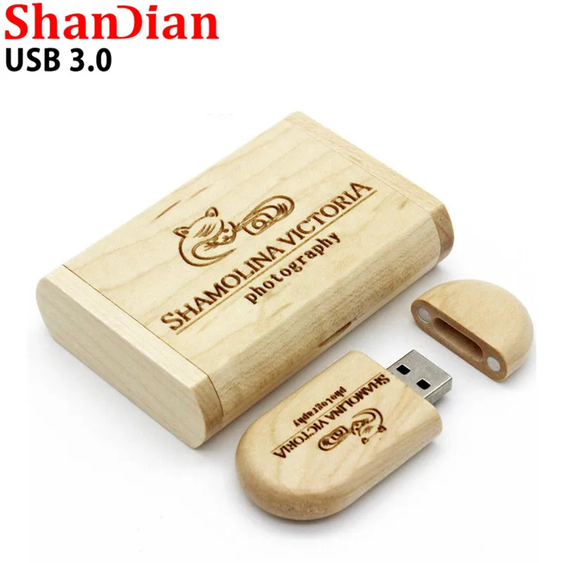 SHANDIAN Высокоскоростной usb 3 0 Логотип Деревянный + коробка персональный логотип
