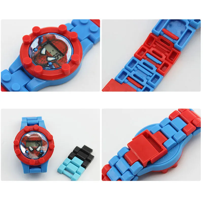 Hello kitty Человек-паук Ironman Бэтмен Doraemon принцесса строительные блоки детские часы Мальчики Девочки игрушки для детей часы