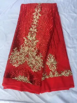 

Red Nigerian Gold Sequins Lace Fabrics Idian Nigerian Lace Fabrics Embroidery African Tulle French Lace Materials For Women