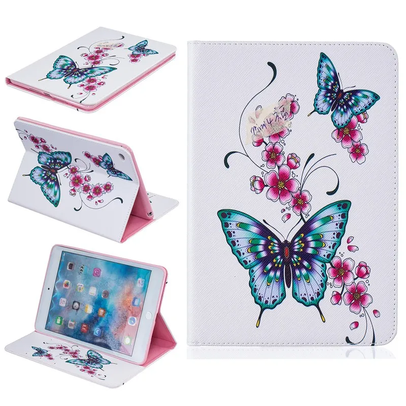 Cute Bear Pig Wallet Case For  Ipad Mini 4 Case Kids Beautiful Butterfly Flower PU Leather Stand Pocket Tablet Cover Case 7 (83)