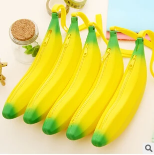 

Novelty Yellow Banana Silicone Pencil Case Stationery Storage Pencil Bag dual Coin Purse Key Wallet Promotional Gift Stationery
