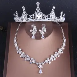 Высокое качество ручной работы Хрустальная корона корейские свадебные украшения Корона головной убор ожерелье серьги три комплекта воды