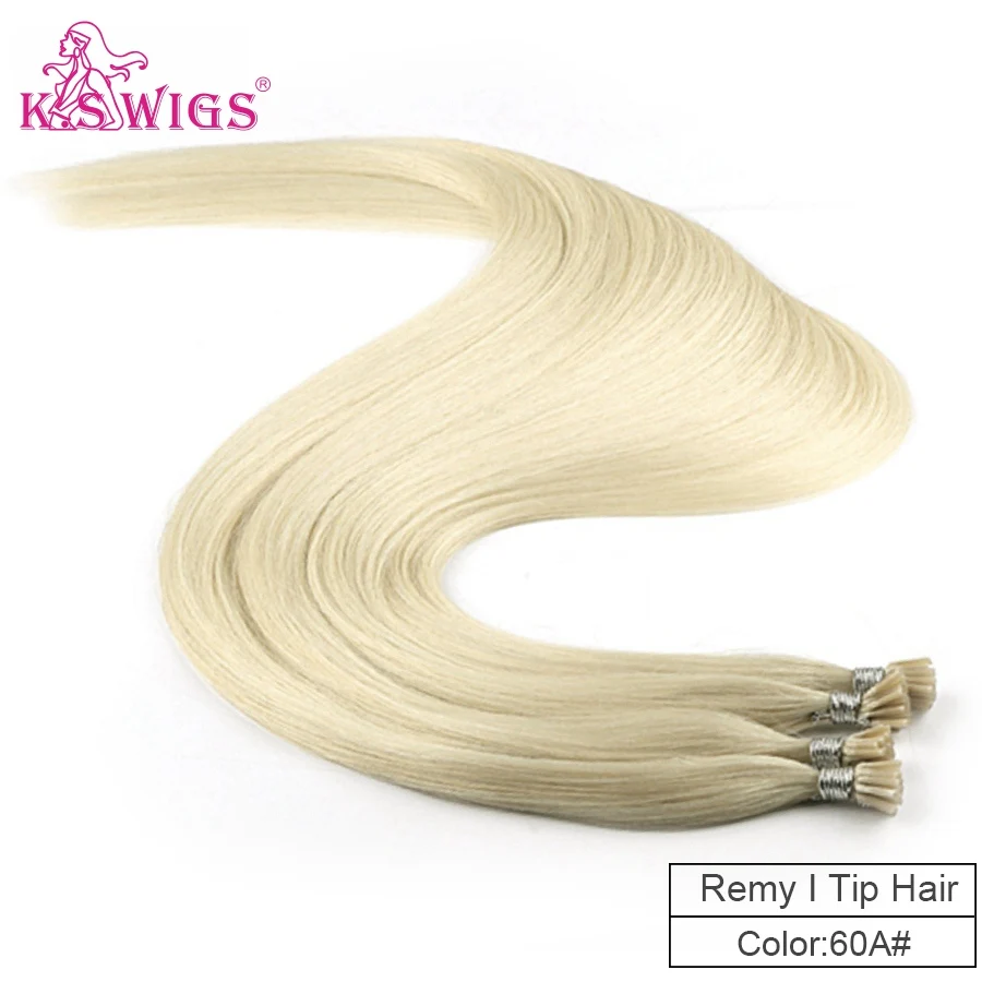 K.S WIGS 1g/s I Tip Stick Keratin Real Remy Hair Straight Pre-Bonded Fusion Hair Extensions 20'' 28'' - Цвет: 60A