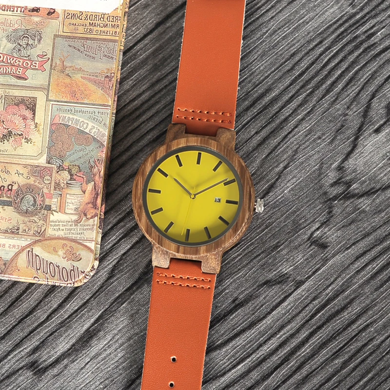BOBO BIRD L-O09 Yellow Dial Ladies Watches with Calendar Design Zebra Wooden Watches for Men in Gift Box Drop Shipping