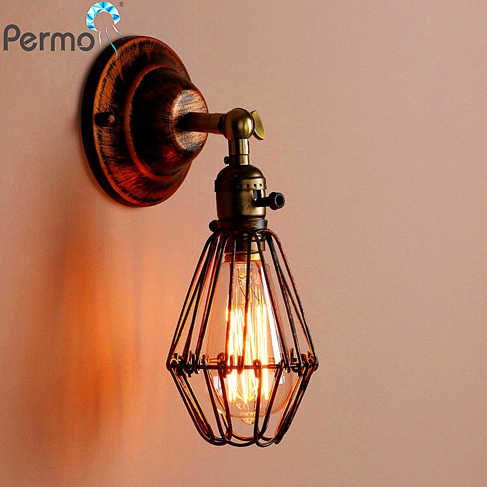 

PERMO Modern Bird Cage Iron Wall Sconce Light Rustic Vintage Wall lamp Fixtures E27 Base Luminaire Bar Home decoration Lights