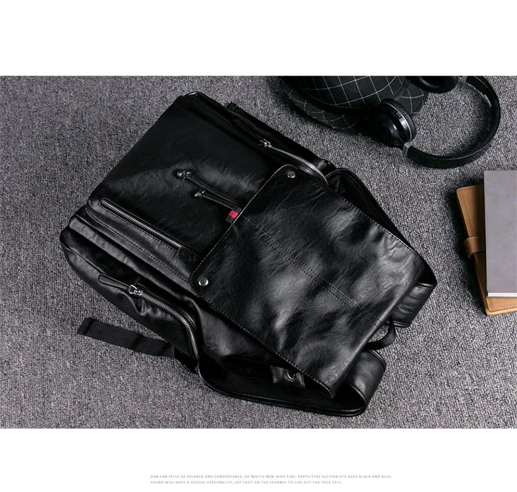 Новый мужской рюкзак из искусственной кожи для путешествий мужской рюкзак на молнии большой емкости модный рюкзак мужской студенческий