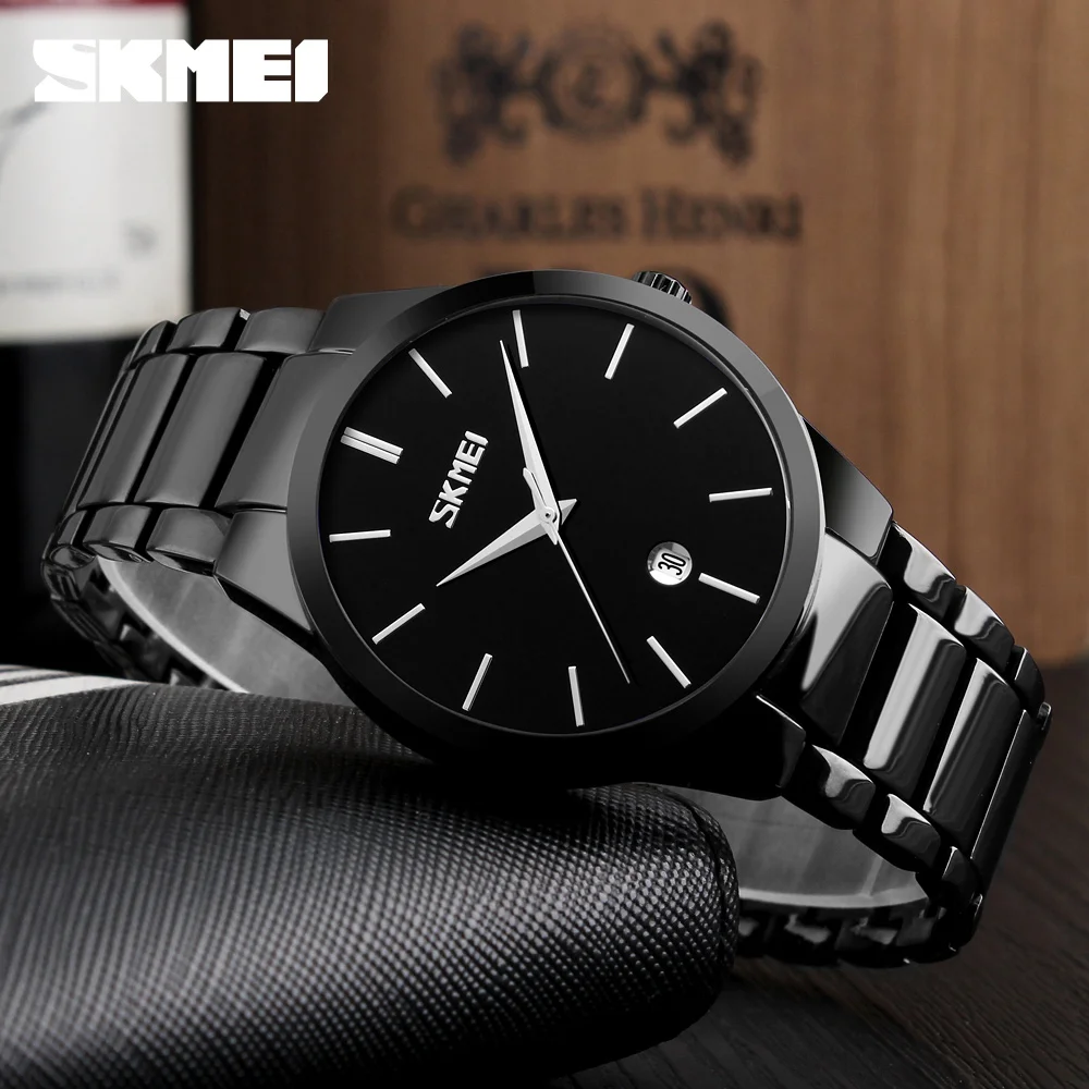 Топ люксовый бренд SKMEI мужские деловые часы из нержавеющей стали Мужские кварцевые часы с датой мужские наручные часы relogio masculino 9140
