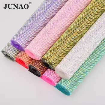 

JUNAO 24x40cm 10 Color Self Adhesive Crystal Ribbon AB Rhinestones Trim Glass Beads Applique Scrapbook Strass Clothes Crystas