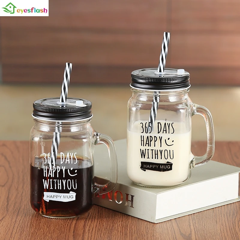 

365 Days Happy With you Square Bottle Tea & Coffee Mug Cup 480ml Milk Juice Lemon Cup Bar Home Office Drinkware Lover Gift