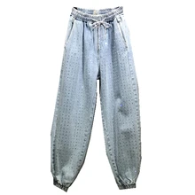 Женские джинсы с высокой талией и бусинами для тяжелой работы, весна и лето, новые свободные повседневные джинсы