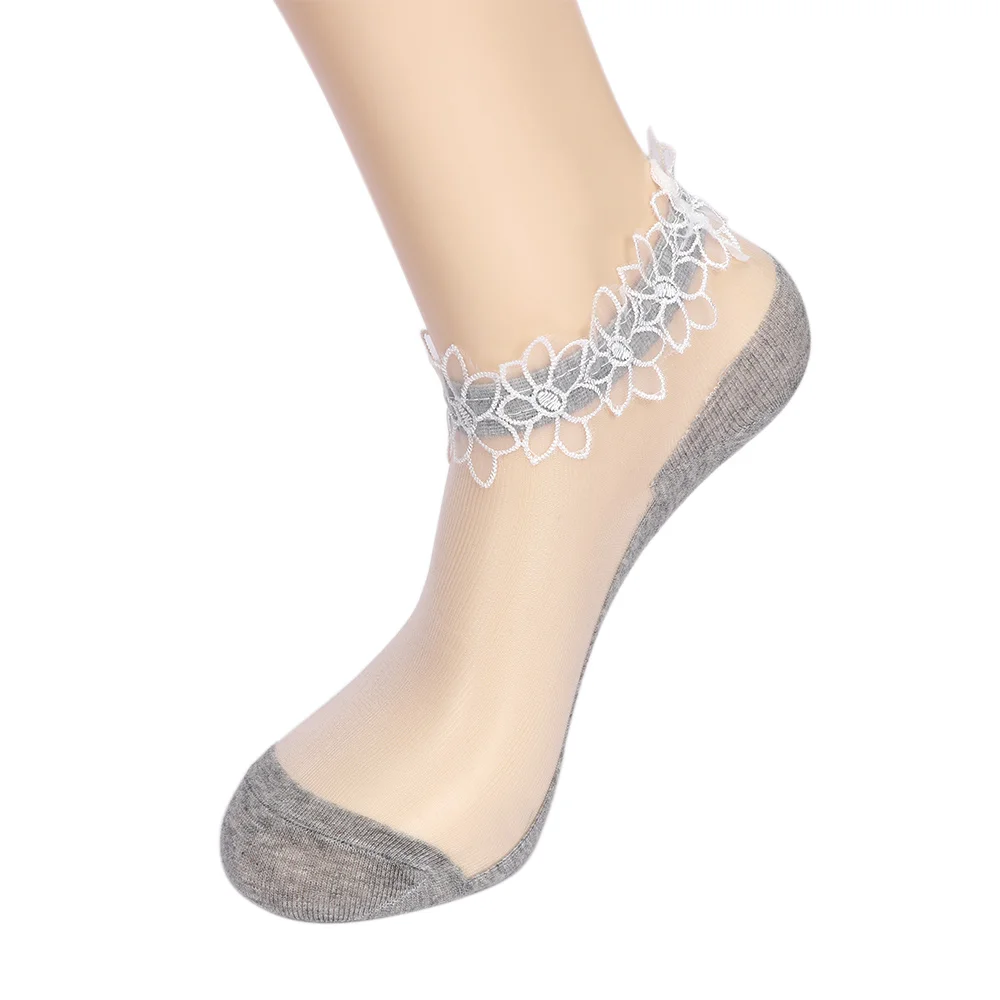 Женские Кружевные Гофрированные носки, мягкие удобные прозрачные шелковые хлопковые эластичные сетчатые вязаные прозрачные носки с оборкой, calcetines mujer sox
